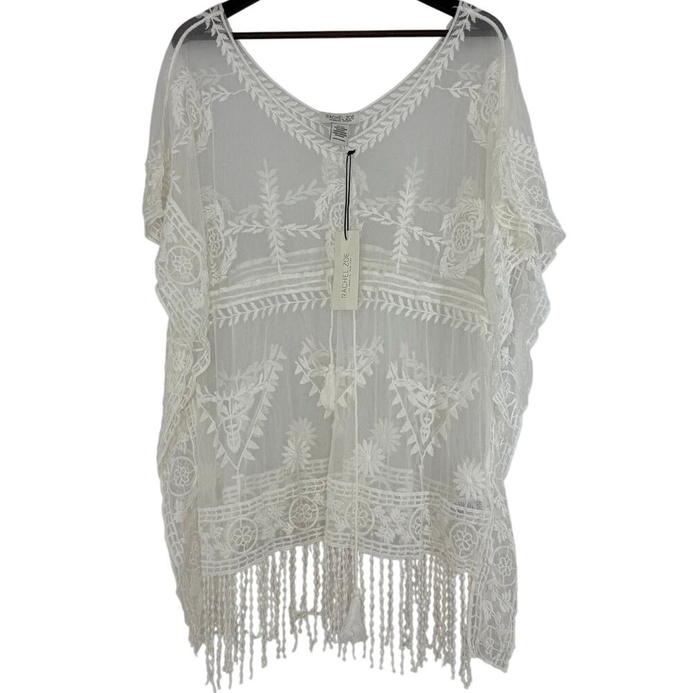Rachel Zoe White Lace Fringe Poncho OS